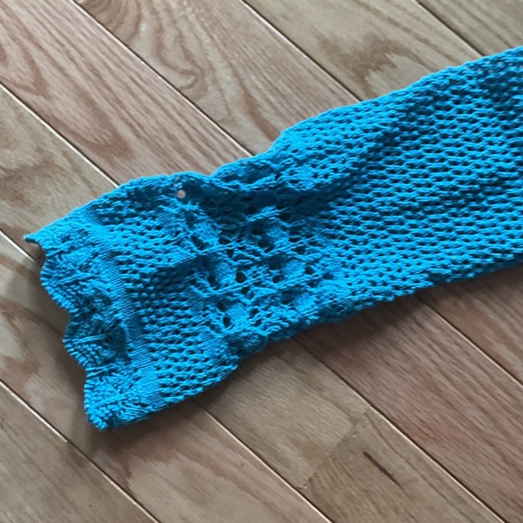 BDG Bulldog Urban Outfitters Blue Cropped Knit Tie-Front Sweater crochet XL - Picture 6 of 13